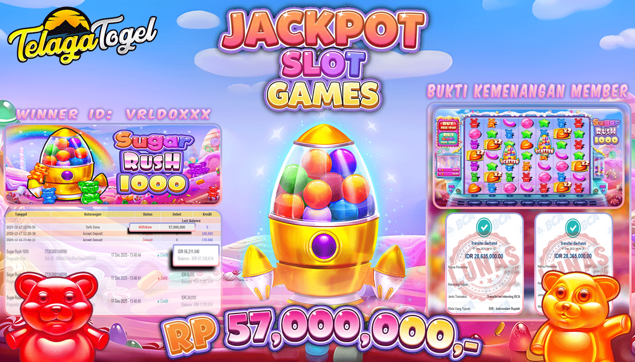 TELAGATOGEL JACKPOT SLOT SUGAR RUSH 1000 Rp 57,000,000.- LUNAS  