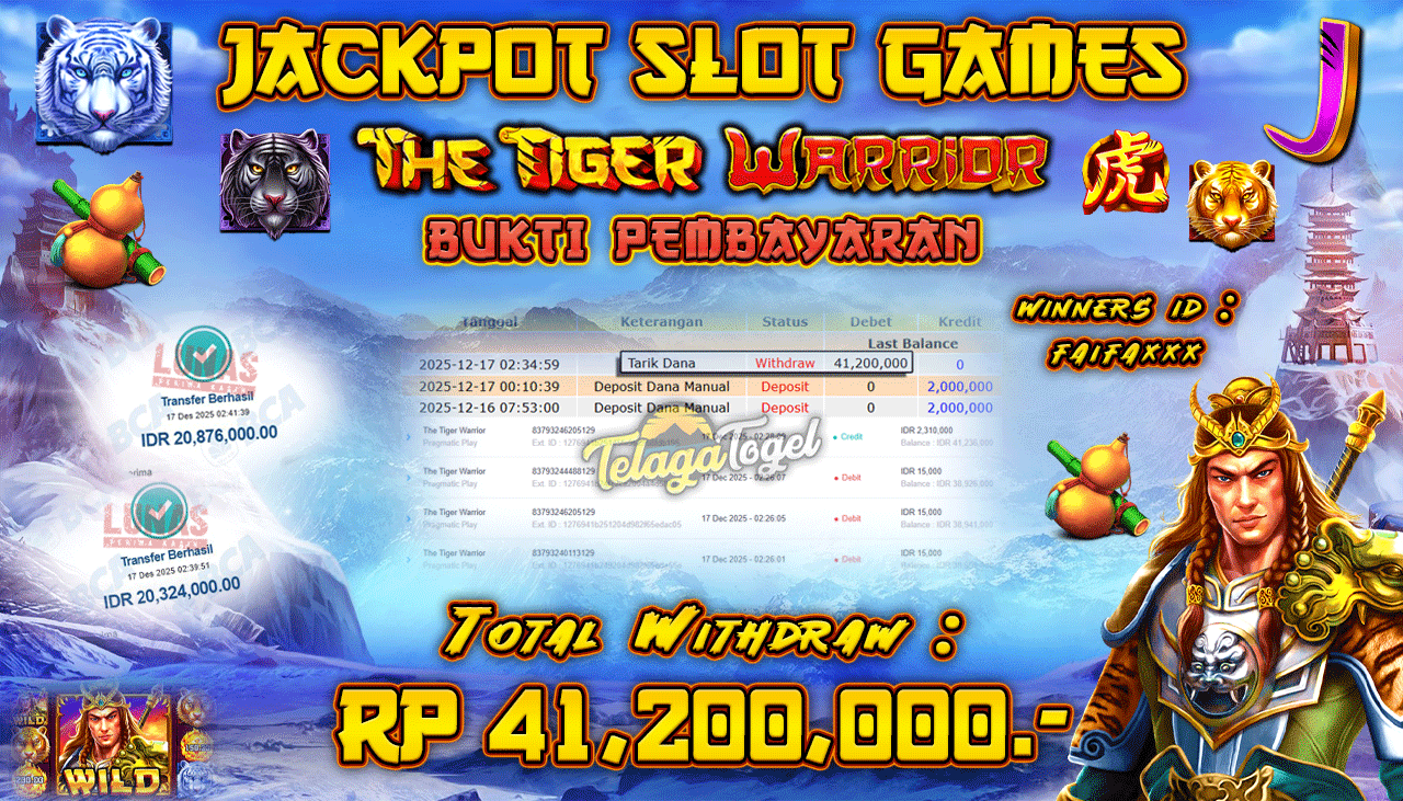 TELAGATOGEL JACKPOT SLOT THE TIGER WARRIOR Rp 41,200,000.- LUNAS  