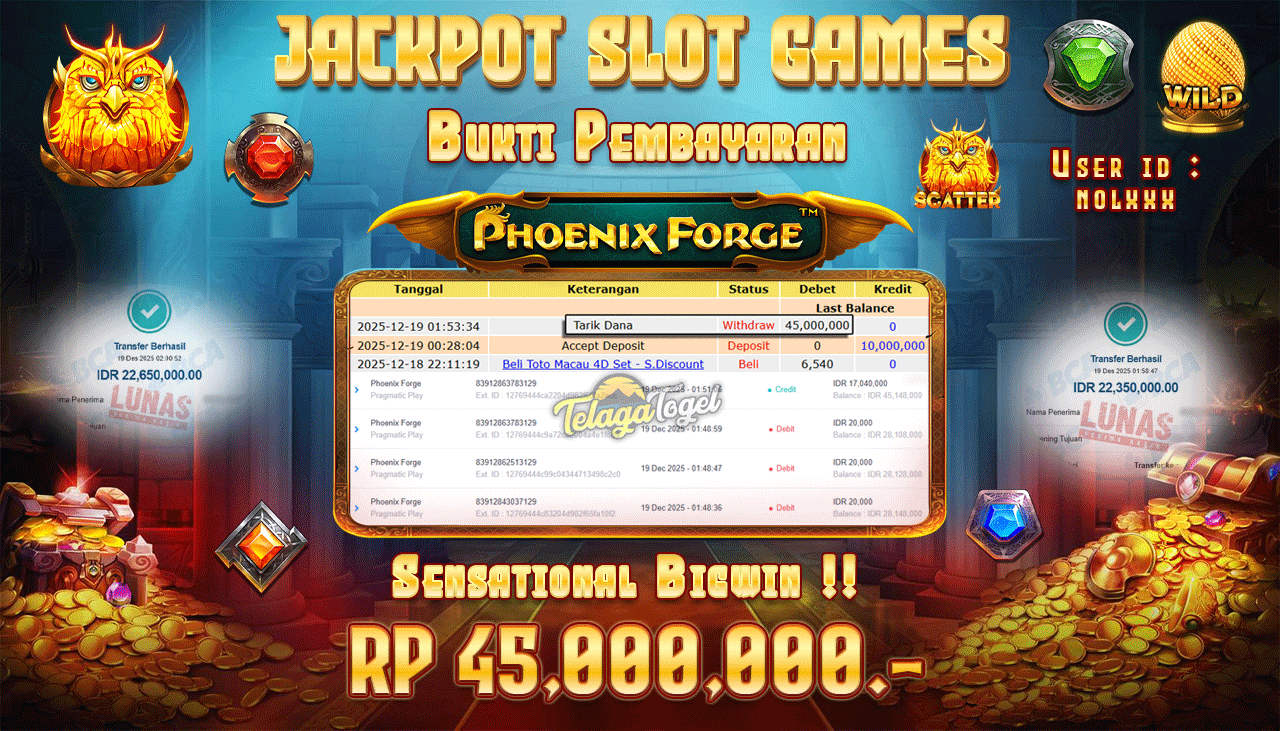 TELAGATOGEL JACKPOT SLOT PHOENIX FORGE Rp 45,000,000.- LUNAS  