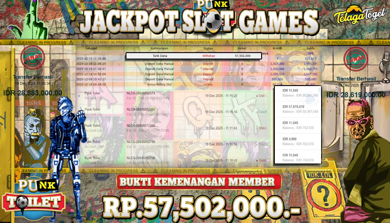 TELAGATOGEL JACKPOT SLOT PUNK TOILET Rp 57,502,000.- LUNAS  