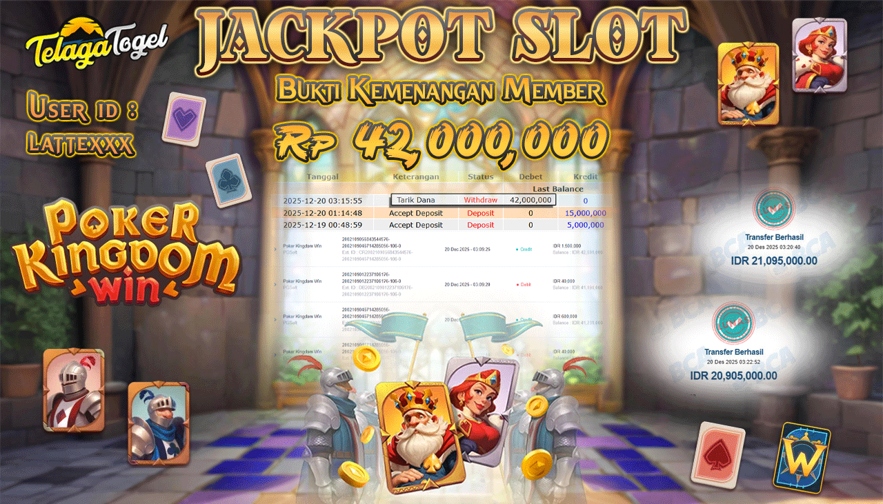 TELAGATOGEL JACKPOT SLOT POKER KINGDOM WIN Rp 42,000,000.- LUNAS  
