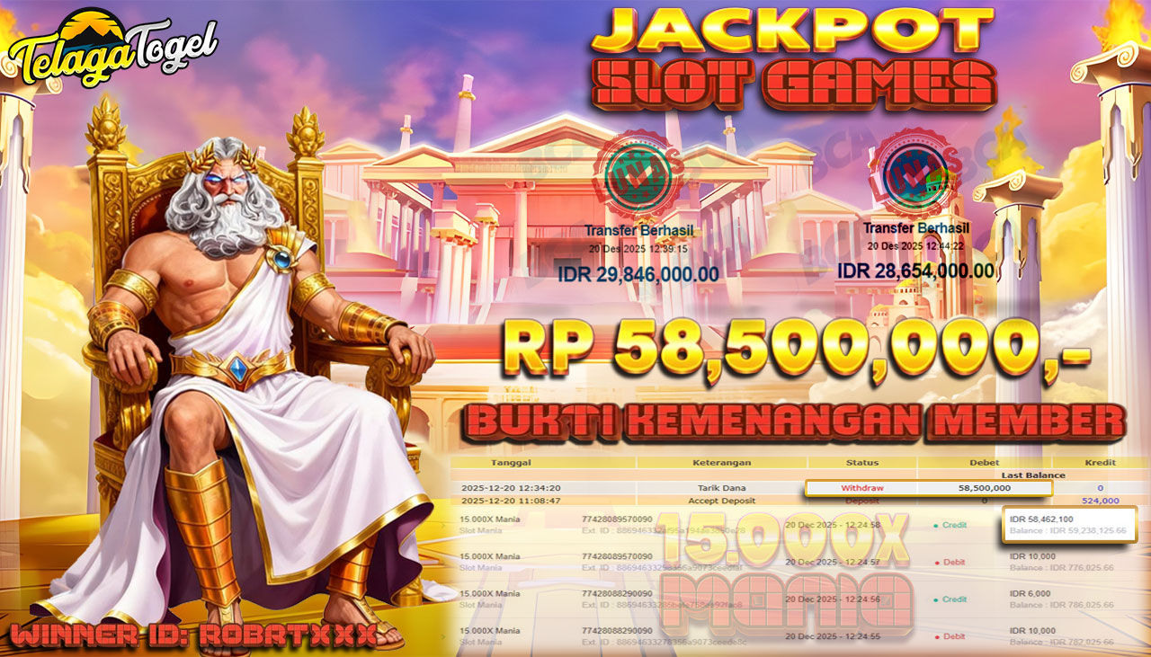 TELAGATOGEL JACKPOT SLOT 15.000X MANIA Rp 58,500,000.- LUNAS  