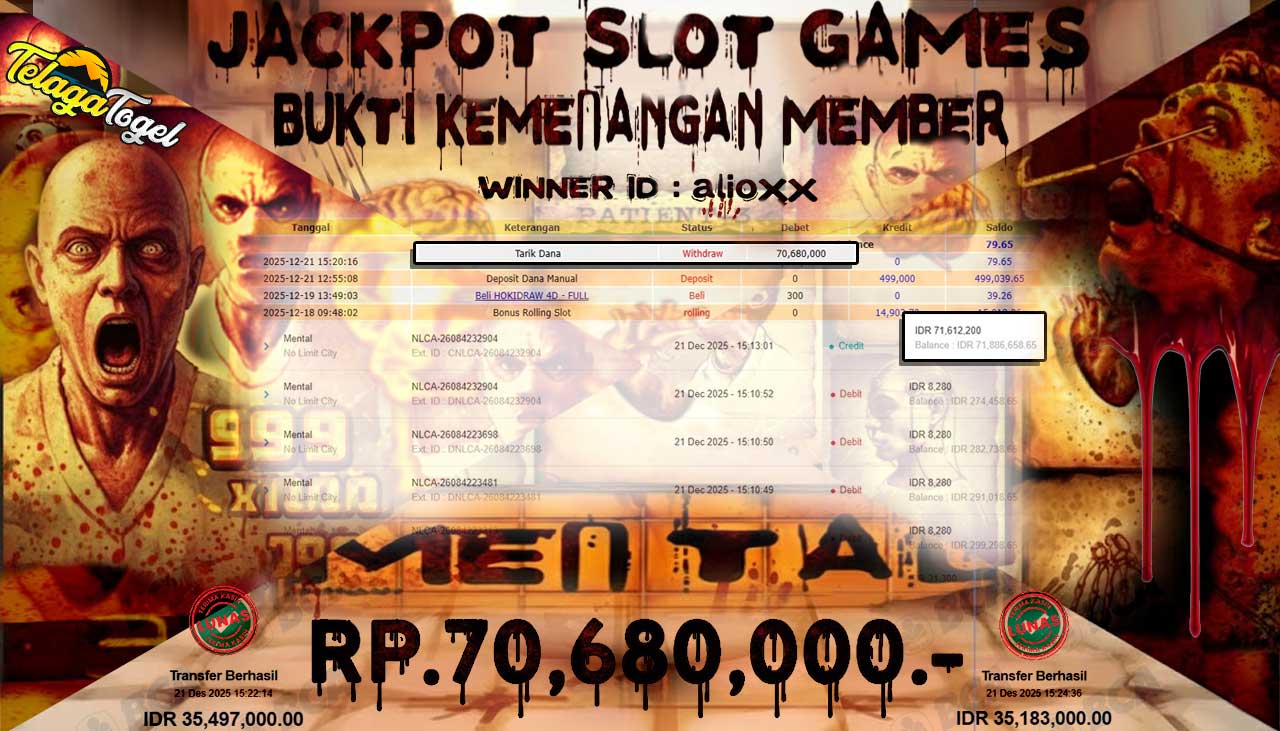 TELAGATOGEL JACKPOT SLOT MENTAL Rp 70,680,000.- LUNAS  