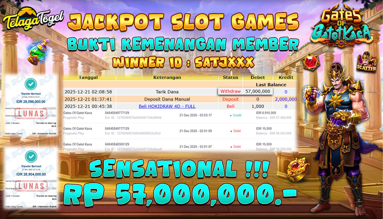TELAGATOGEL JACKPOT SLOT GATES OF GATOT KACA Rp 57,000,000.- LUNAS  