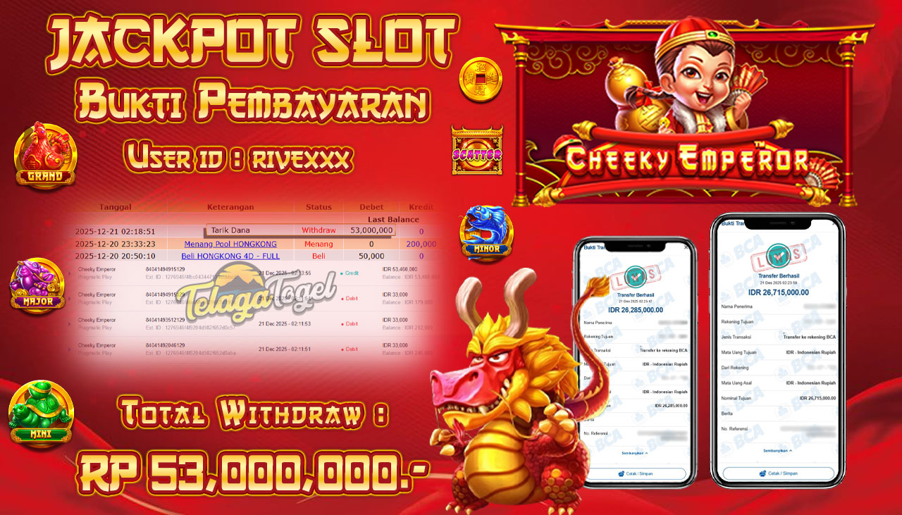TELAGATOGEL JACKPOT SLOT CHEEKY EMPEROR Rp 53,000,000.- LUNAS  