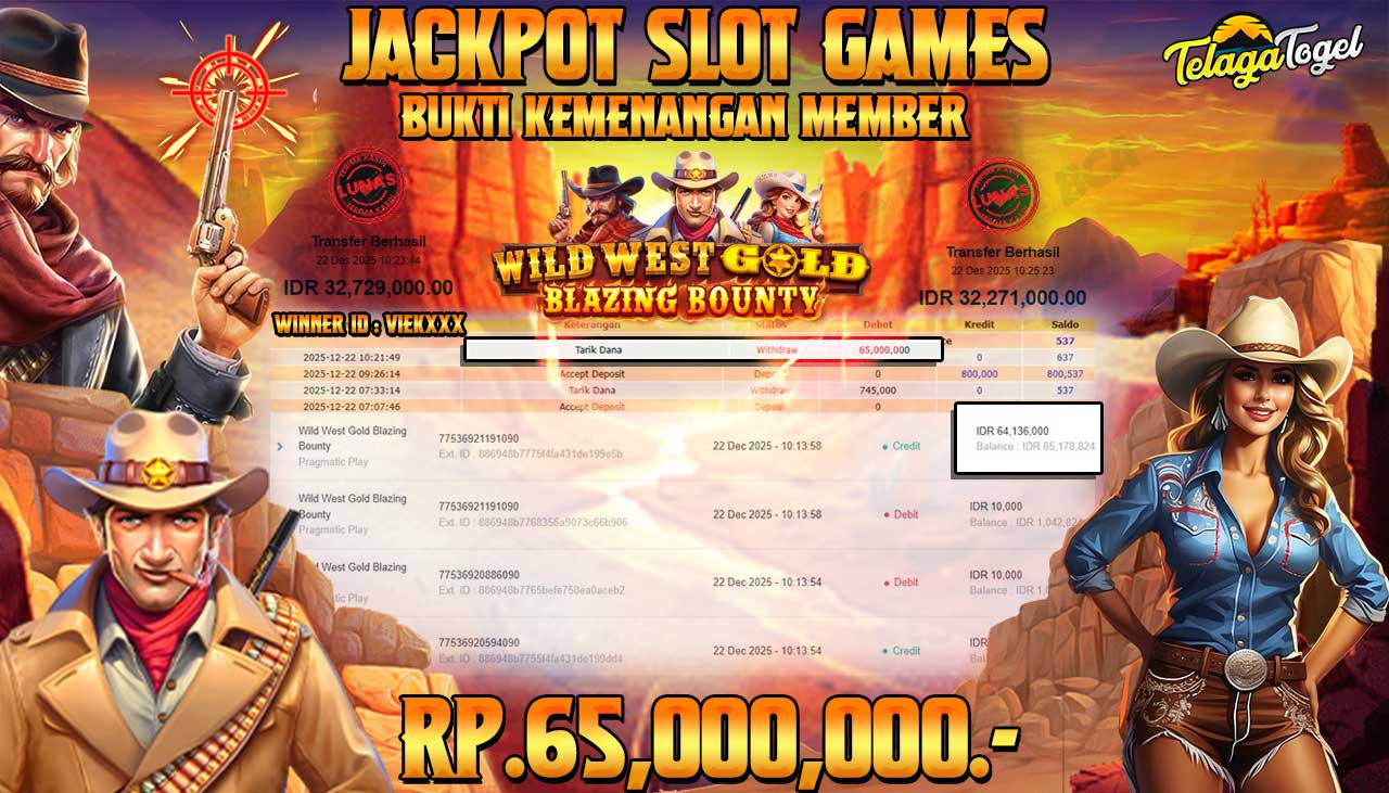 TELAGATOGEL JACKPOT SLOT WILD WEST GOLD BLAZING BOUNTY Rp 65,000,000.- LUNAS  