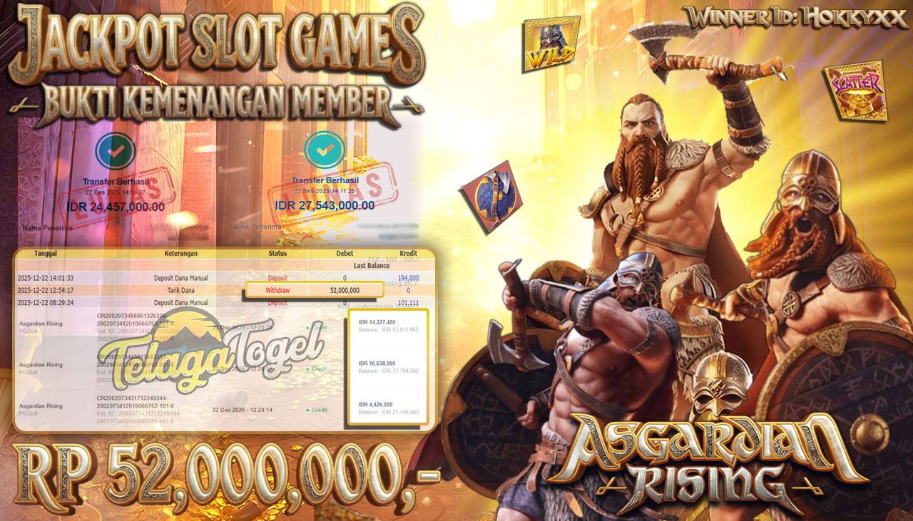 TELAGATOGEL JACKPOT SLOT ASGARDIAN RISING Rp 52,000,000.- LUNAS  
