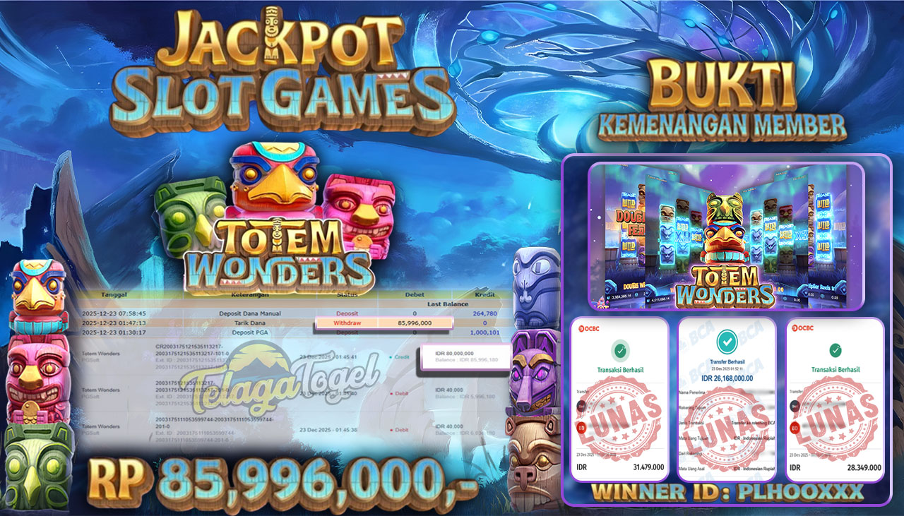 TELAGATOGEL JACKPOT SLOT TOTEM WONDERS Rp 85,996,000.- LUNAS  
