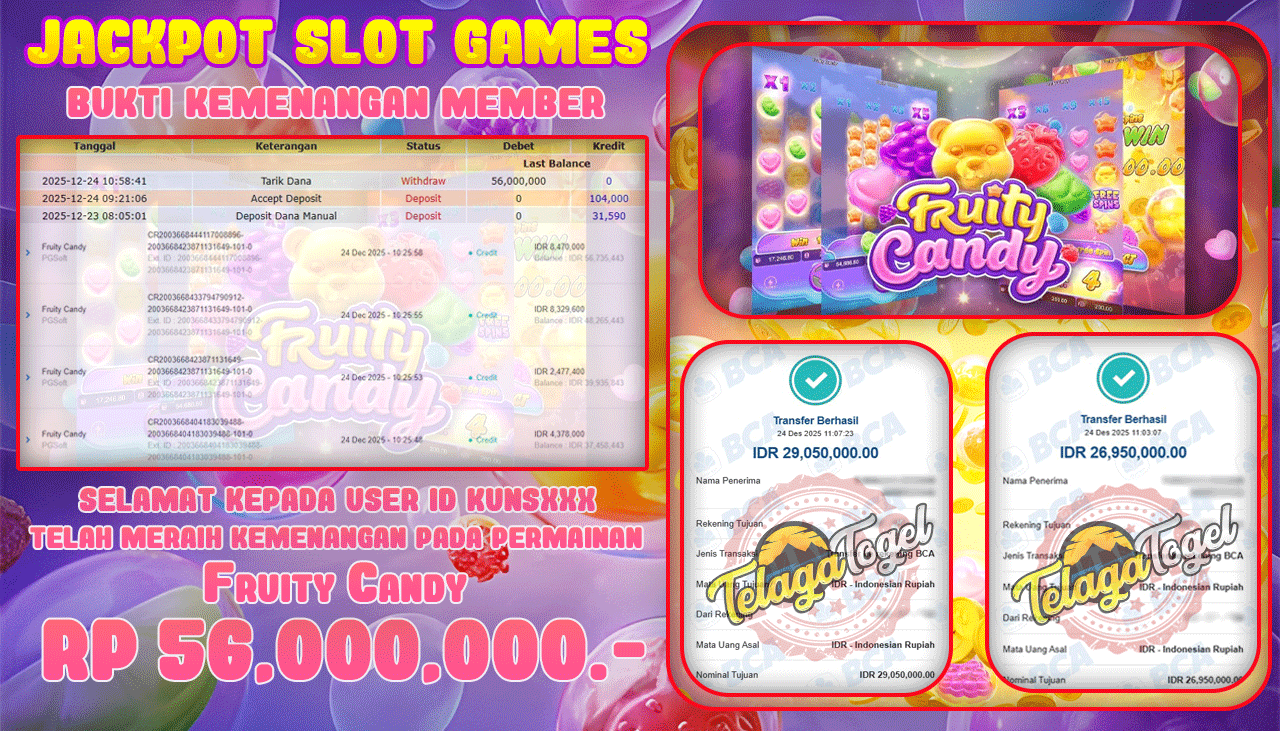 TELAGATOGEL JACKPOT SLOT FRUITY CANDY Rp 56,000,000.- LUNAS  