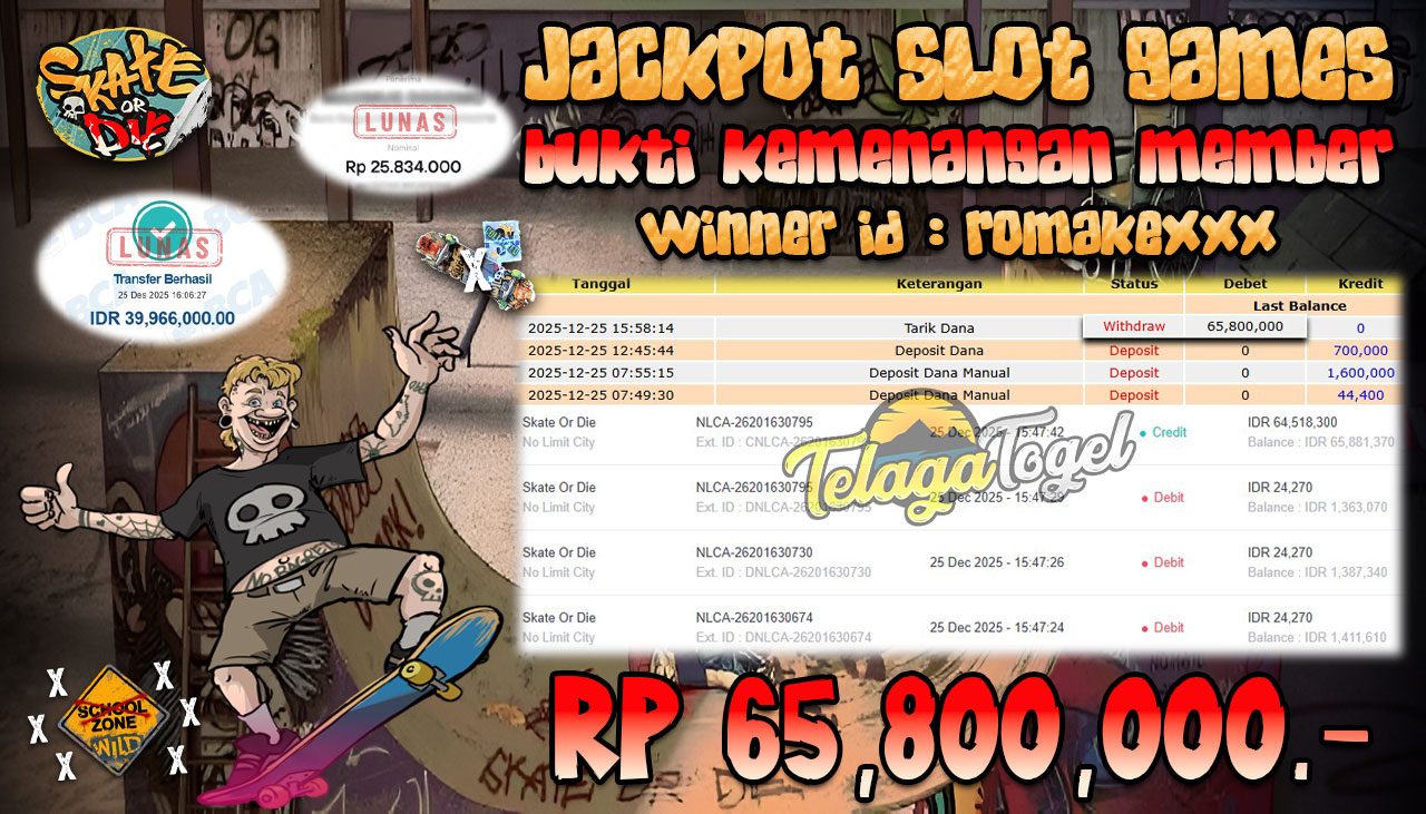 TELAGATOGEL JACKPOT SLOT SKATE OR DIE Rp 65,800,000.- LUNAS  