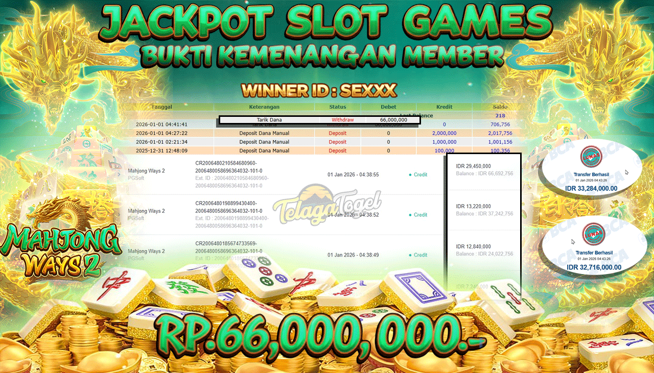 TELAGATOGEL JACKPOT SLOT MAHJONG WAYS 2 Rp 66,000,000.- LUNAS  