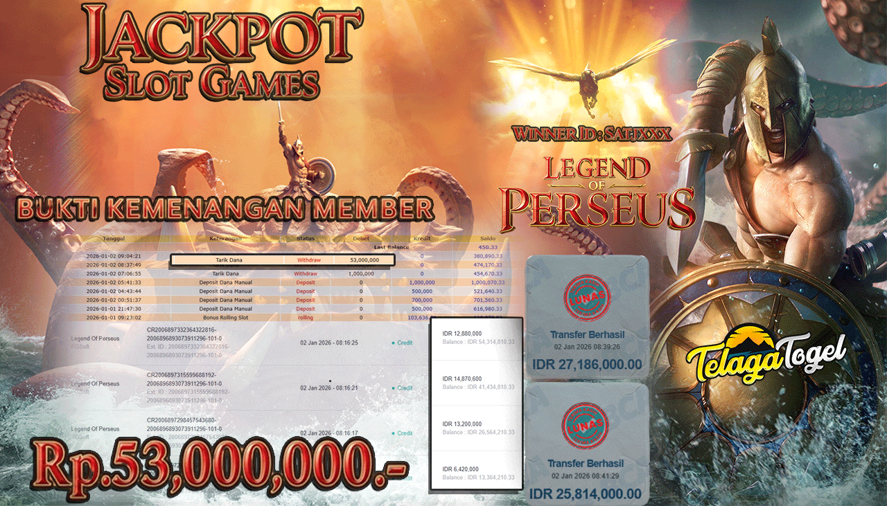 TELAGATOGEL JACKPOT SLOT LEGEND OF PERSEUS Rp 53,000,000.- LUNAS  