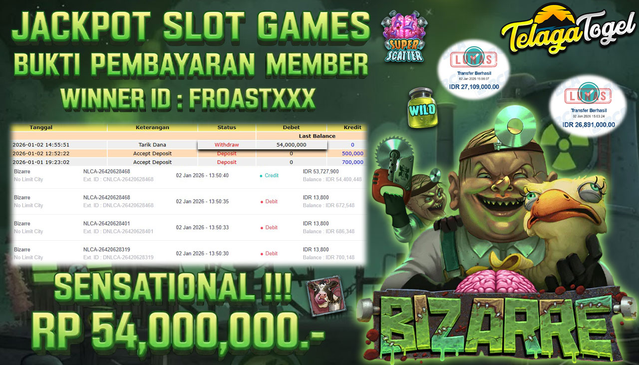 TELAGATOGEL JACKPOT SLOT BIZARRE Rp 54,000,000.- LUNAS  
