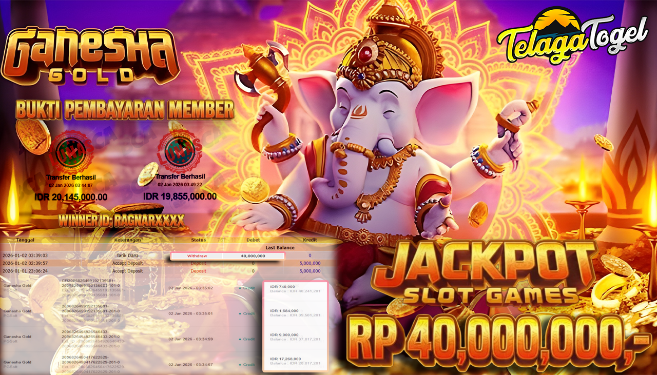 TELAGATOGEL JACKPOT SLOT GANESHA GOLD Rp 40,000,000.- LUNAS  