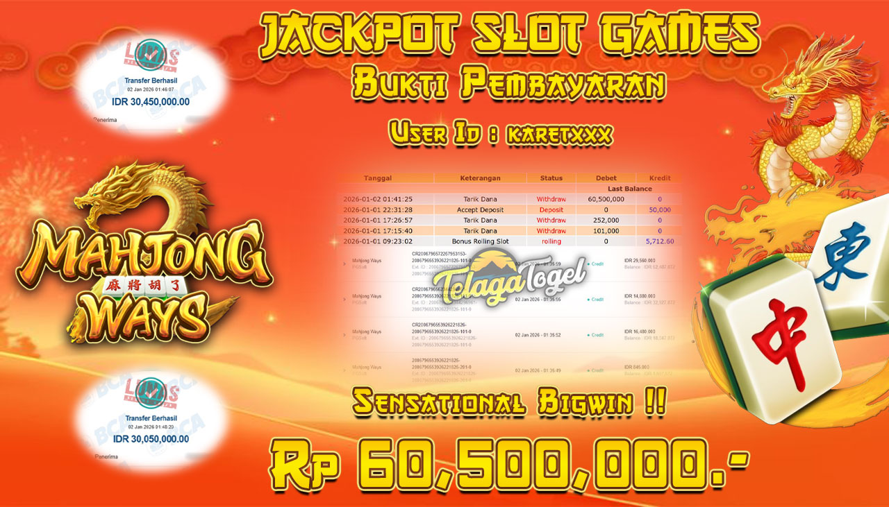 TELAGATOGEL JACKPOT SLOT MAHJONG WAYS Rp 60,500,000.- LUNAS  