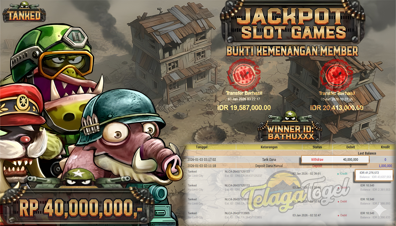 TELAGATOGEL JACKPOT SLOT TANKED - NO LIMIT CITY Rp 40,000,000.- LUNAS  