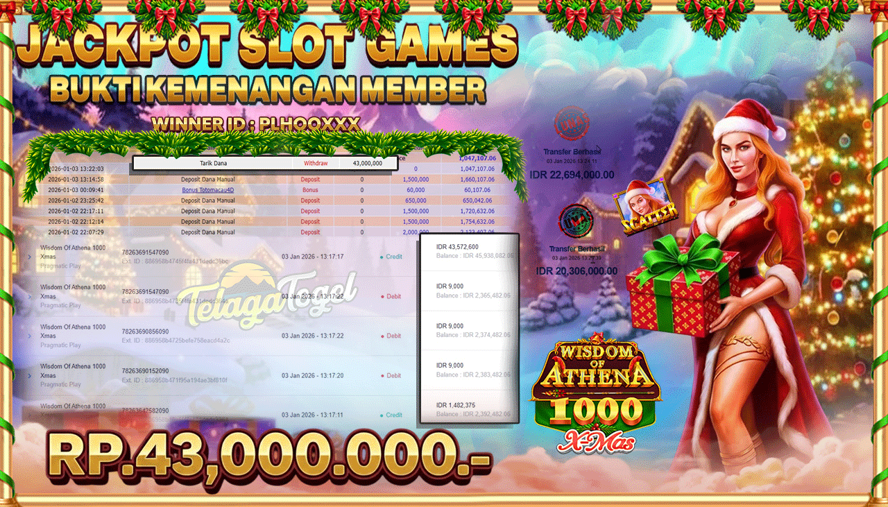 TELAGATOGEL JACKPOT SLOT WISDOM OF ATHENA Rp 43,000,000.- LUNAS  