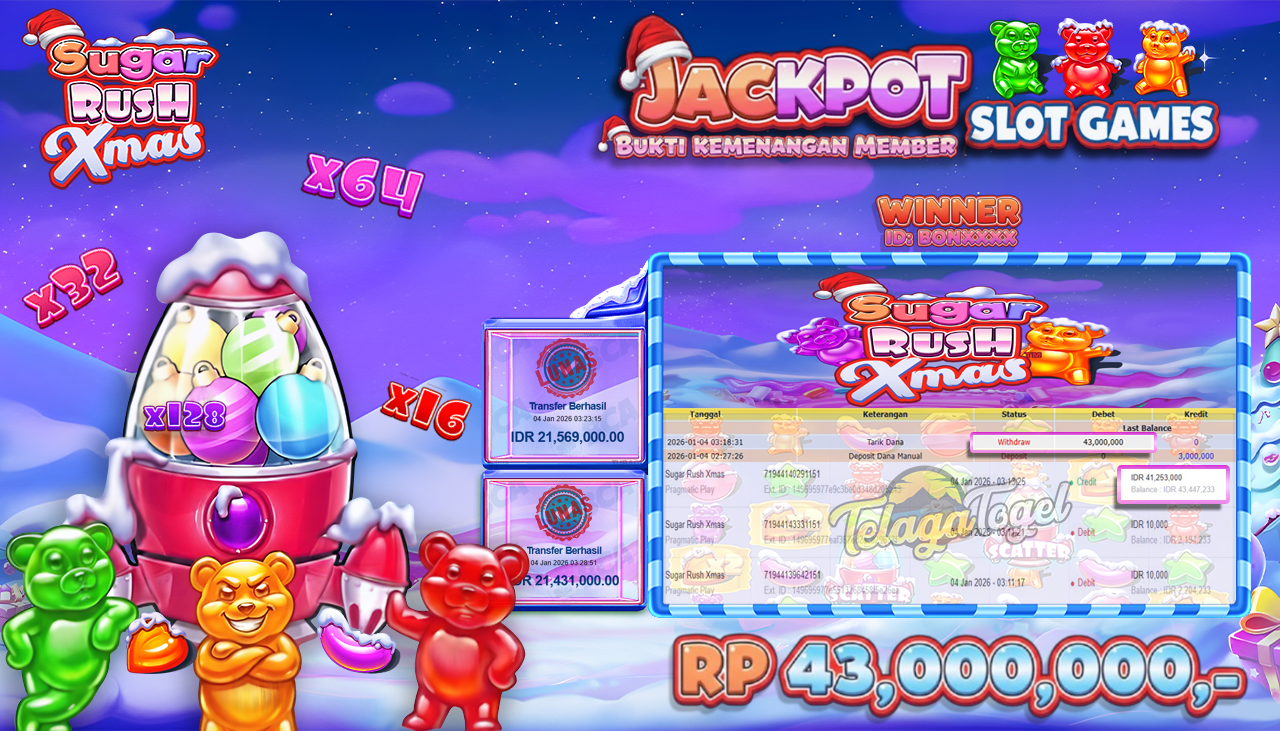 TELAGATOGEL JACKPOT SLOT SUGAR RUSH XMAS Rp 43,000,000.- LUNAS  
