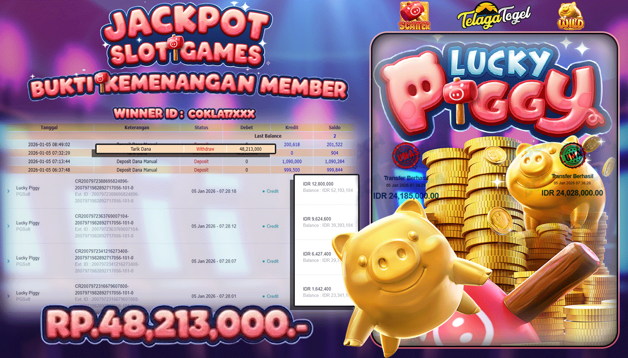 TELAGATOGEL JACKPOT SLOT LUCKY PIGGY Rp 48,213,000.- LUNAS  
