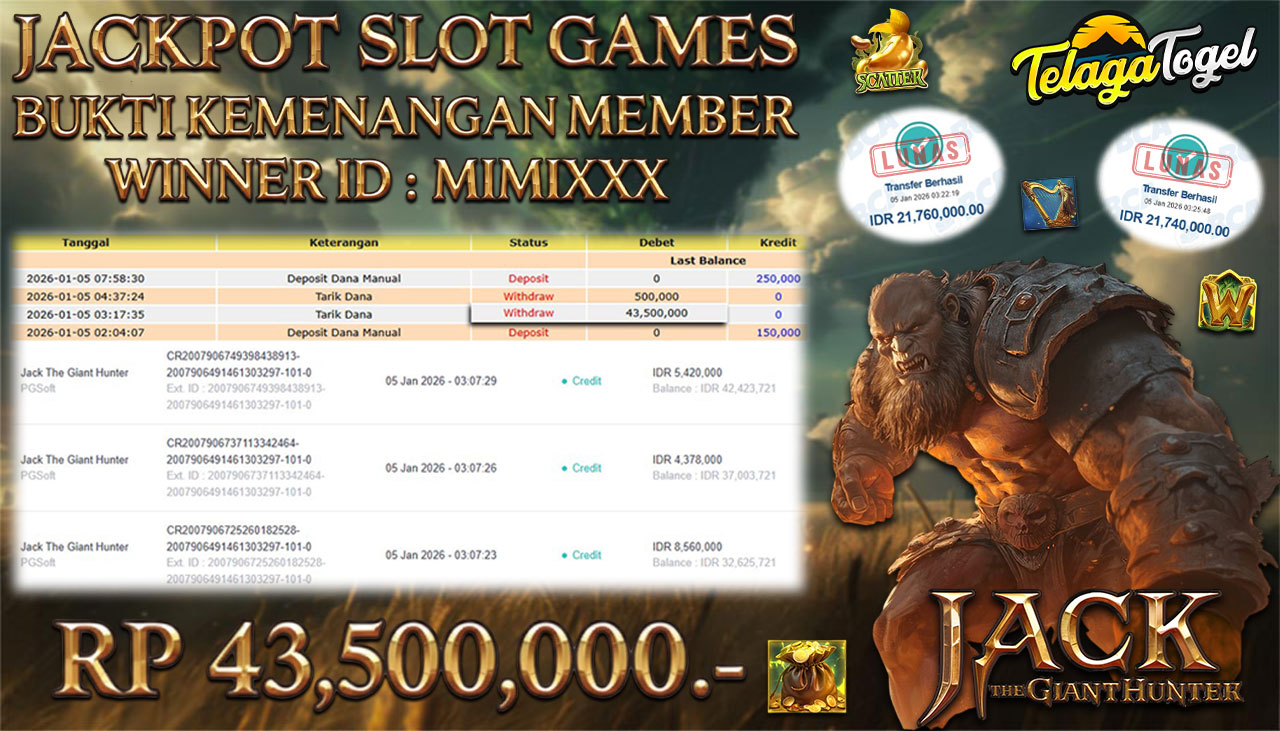 TELAGATOGEL JACKPOT SLOT JACK THE GIANT HUNTER Rp 43,500,000.- LUNAS  