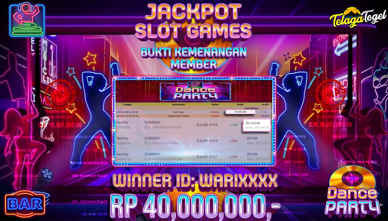 TELAGATOGEL JACKPOT SLOT DANCE PARTY - PRAGMATIC PLAY Rp 40,000,000.- LUNAS  