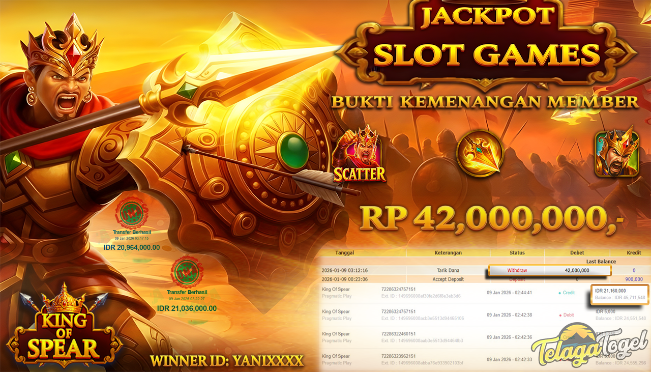 TELAGATOGEL JACKPOT SLOT KING OF SPEAR Rp 42,000,000.- LUNAS  