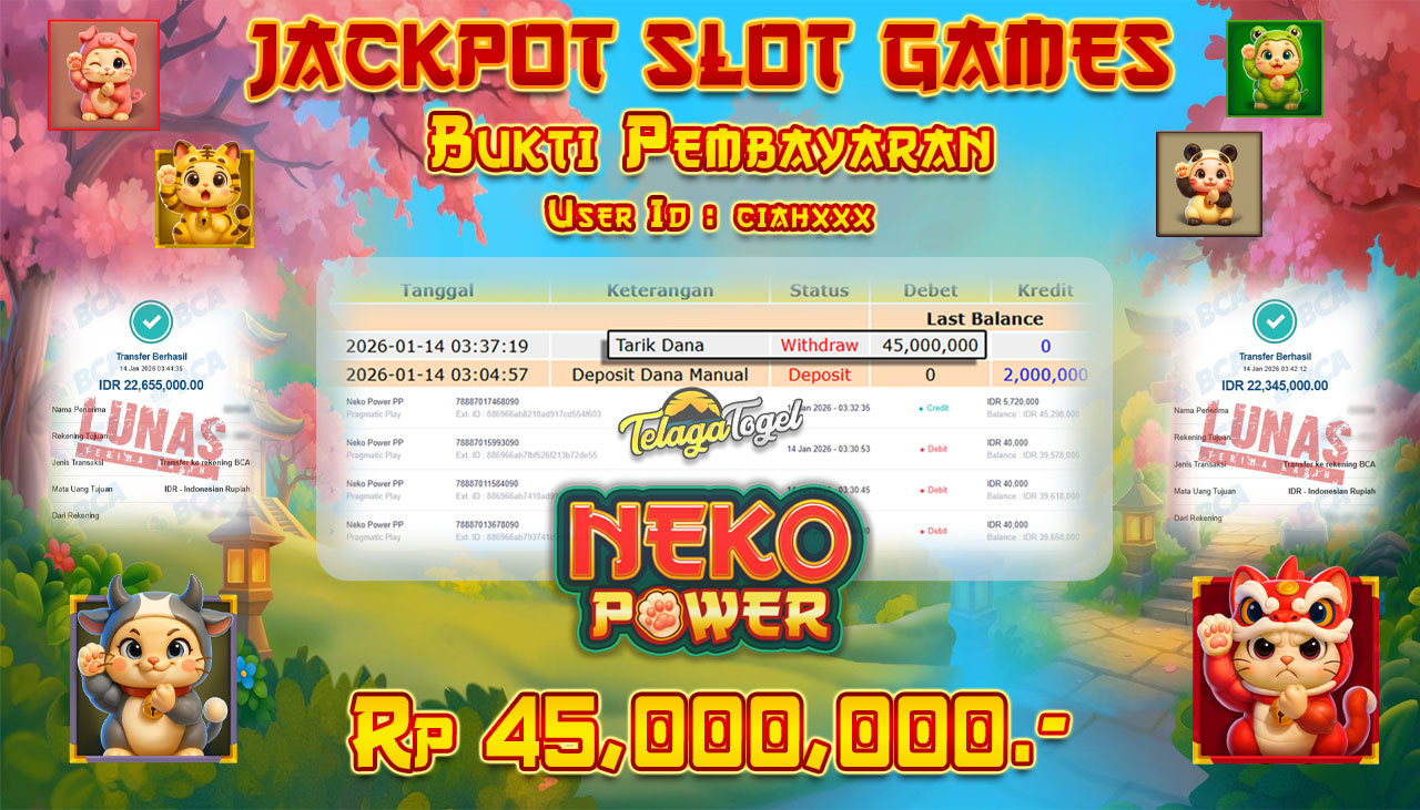 TELAGATOGEL JACKPOT SLOT NEKO POWER Rp 45,000,000.- LUNAS  