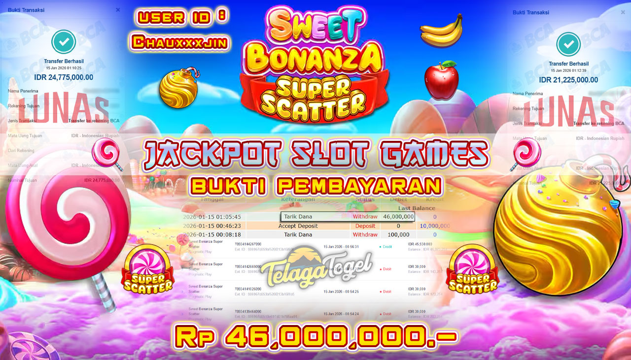 TELAGATOGEL JACKPOT SLOT SWEET BONANZA SUPER SCATTER Rp 46,000,000.- LUNAS  