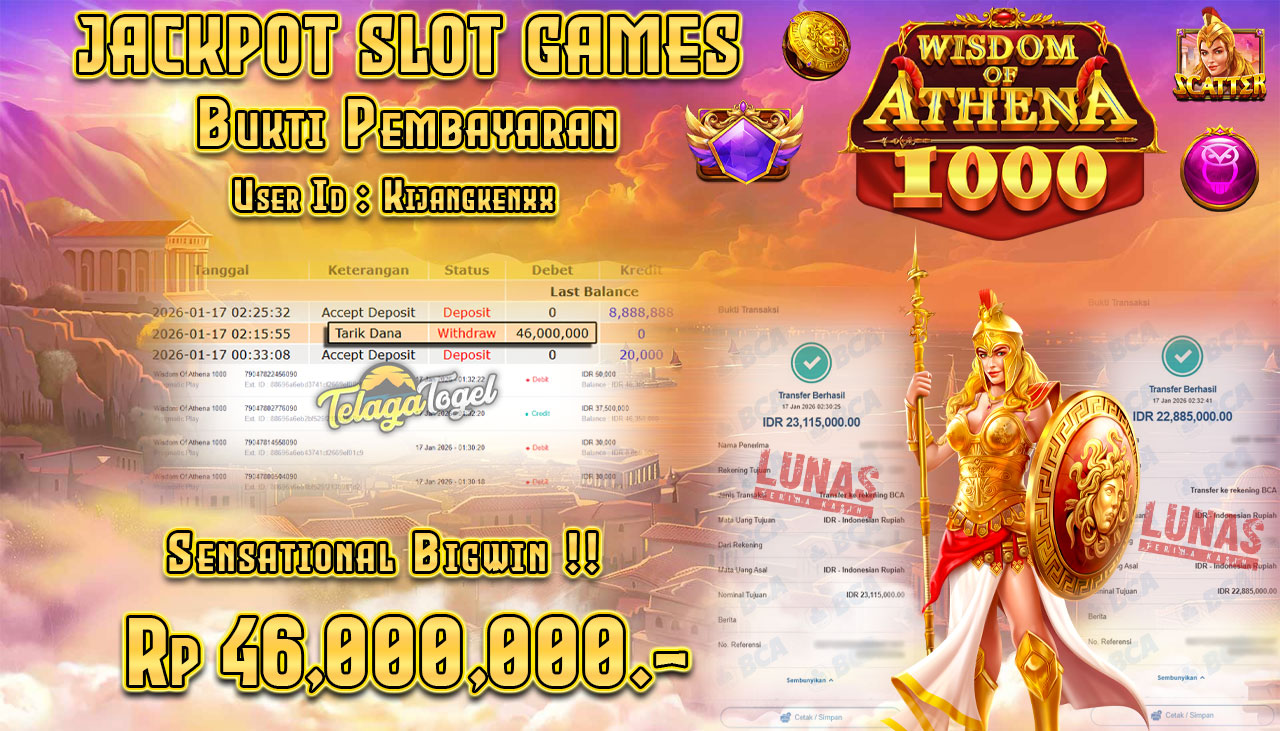 TELAGATOGEL JACKPOT SLOT WISDOM OF ATHENA 1000 Rp 46,000,000.- LUNAS  