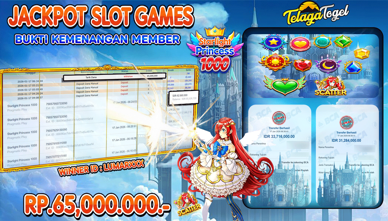 TELAGATOGEL JACKPOT SLOT STARLIGHT PRINCESS 1000  Rp 65,000,000.- LUNAS  