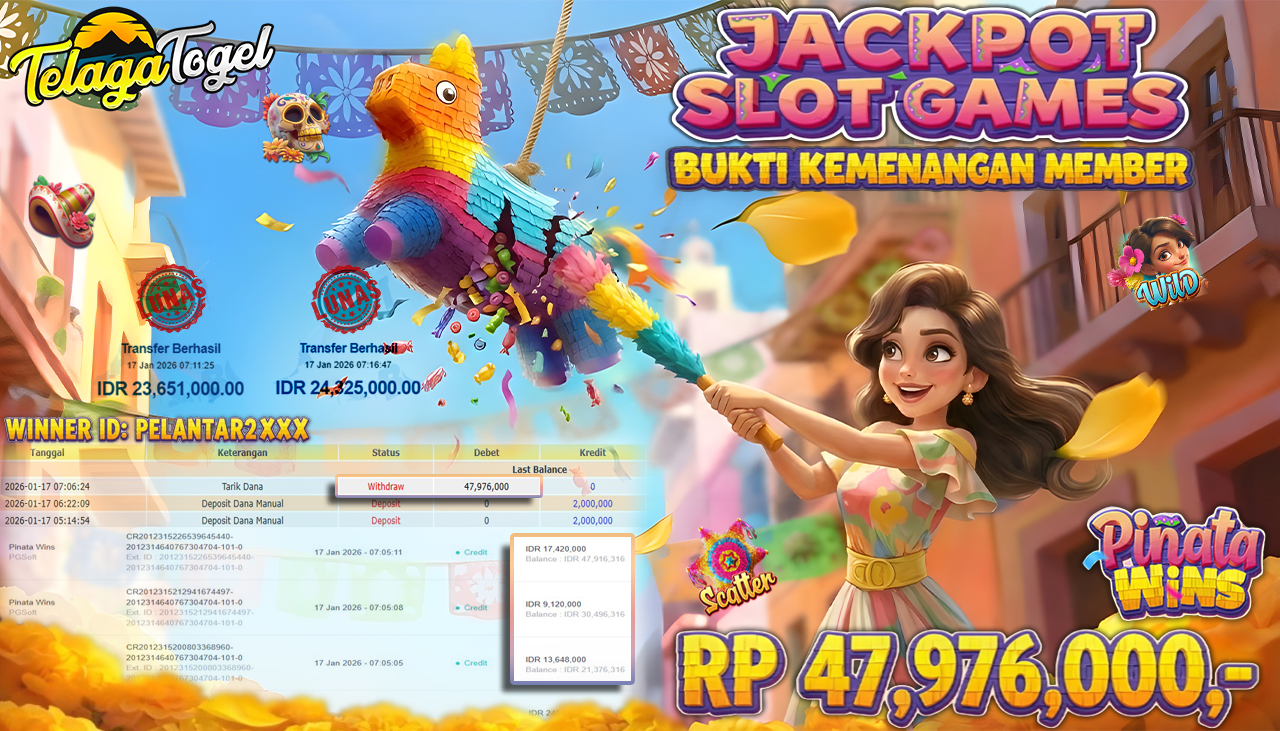 TELAGATOGEL JACKPOT SLOT PINATA WINS Rp 47,976,000.- LUNAS  