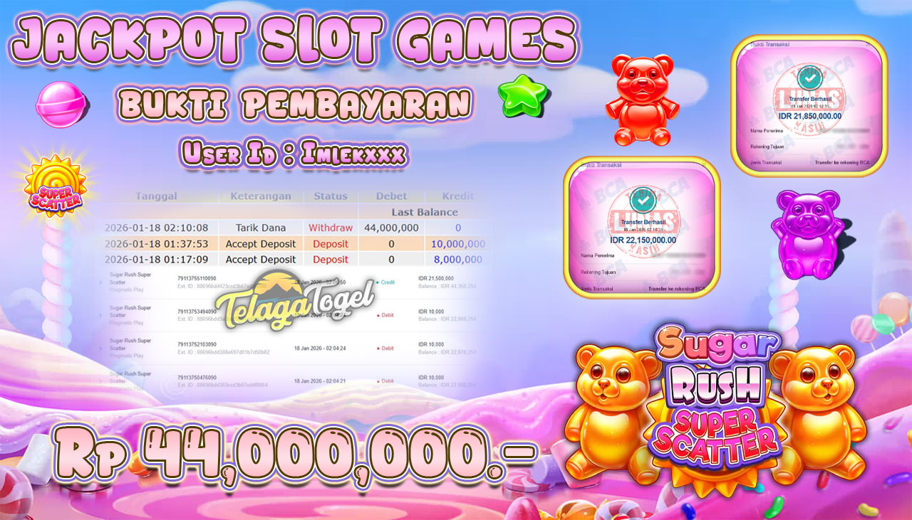 TELAGATOGEL JACKPOT SLOT SUGAR RUSH SUPER SCATTER Rp 44,000,000.- LUNAS  