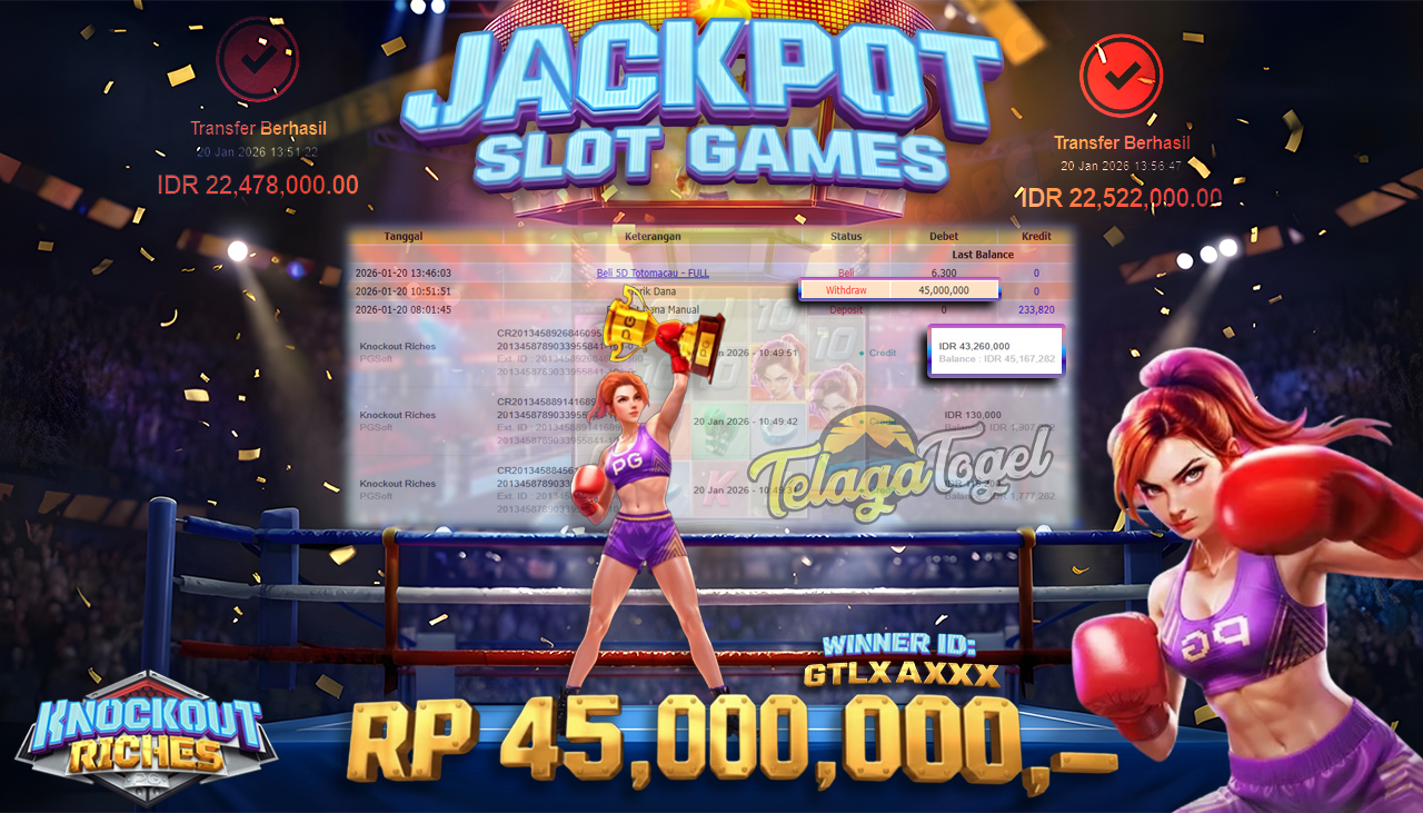 TELAGATOGEL JACKPOT SLOT KNOCKOUT RICHES Rp 45,000,000.- LUNAS  