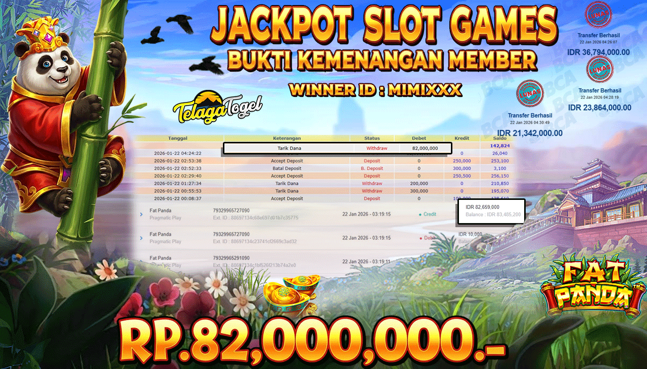 TELAGATOGEL JACKPOT SLOT FAT PANDA Rp 82,000,000.- LUNAS  