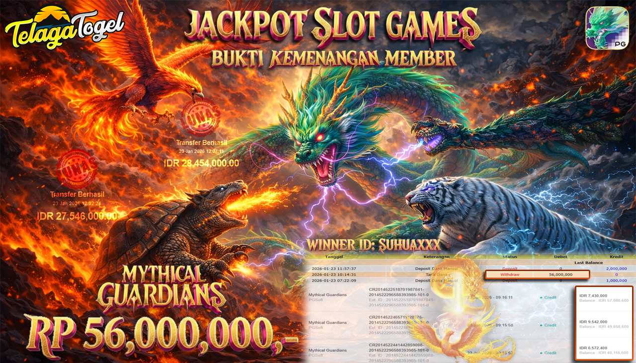 TELAGATOGEL JACKPOT SLOT MYTHICAL GUARDIANS Rp 56,000,000.- LUNAS  