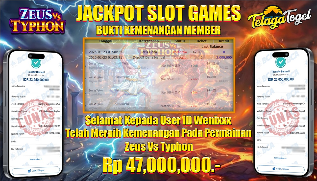 TELAGATOGEL JACKPOT SLOT ZEUS & TYPHON Rp 47,000,000.- LUNAS  