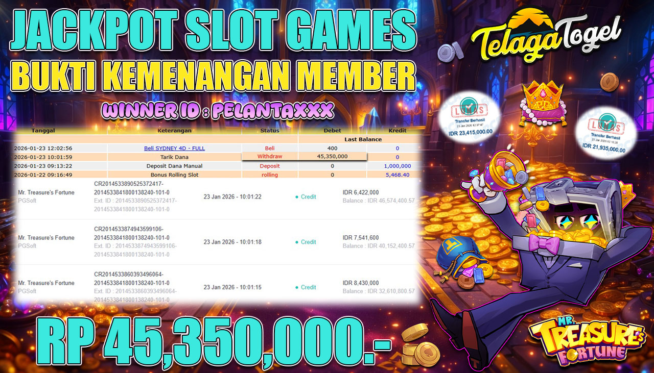 TELAGATOGEL JACKPOT SLOT MR. TREASURE'S FORTUNE Rp 45,350,000.- LUNAS  