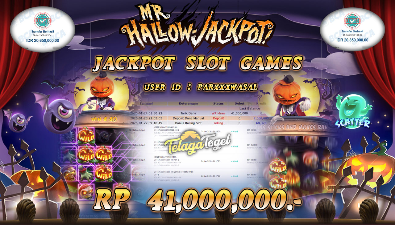 TELAGATOGEL JACKPOT SLOT MR. HALLOW - JACKPOT Rp 41,000,000.- LUNAS  