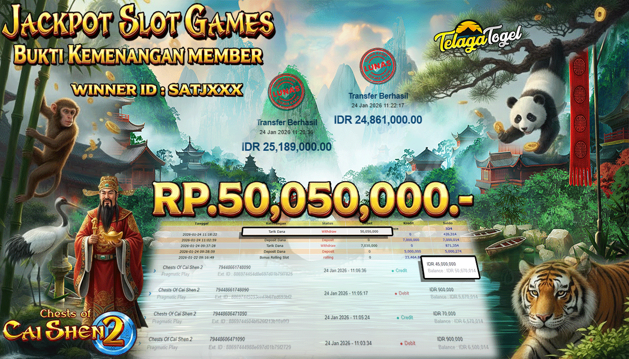 TELAGATOGEL JACKPOT SLOT CHESTS OF CAI SHEN 2 Rp 50,050,000.- LUNAS  