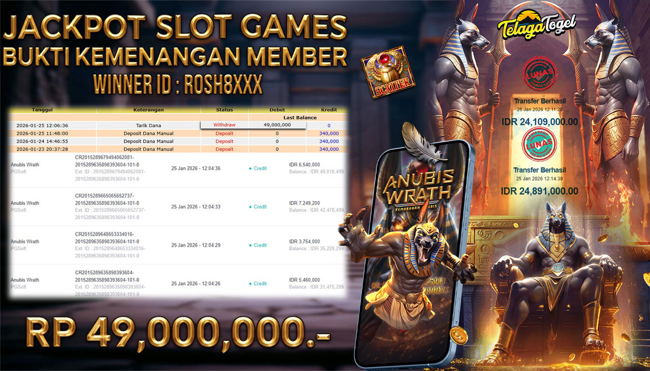 TELAGATOGEL JACKPOT SLOT ANUBIS WRATH Rp 49,000,000.- LUNAS  