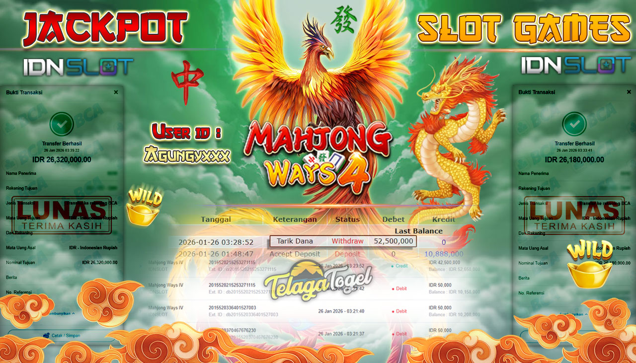 TELAGATOGEL JACKPOT SLOT MAHJONG WAYS 4 - IDN SLOT  Rp 52,500,000.- LUNAS  