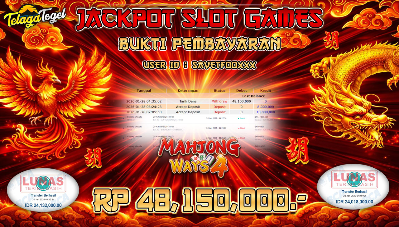 TELAGATOGEL JACKPOT SLOT MAHJONG WAYS 4- IDN SLOT Rp 48,150,000.- LUNAS  