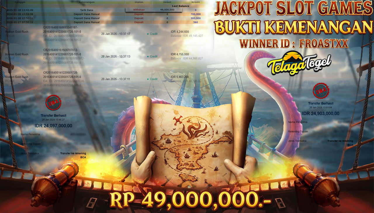 TELAGATOGEL JACKPOT SLOT KRAKEN GOLD RUSH Rp 49,000,000.- LUNAS  