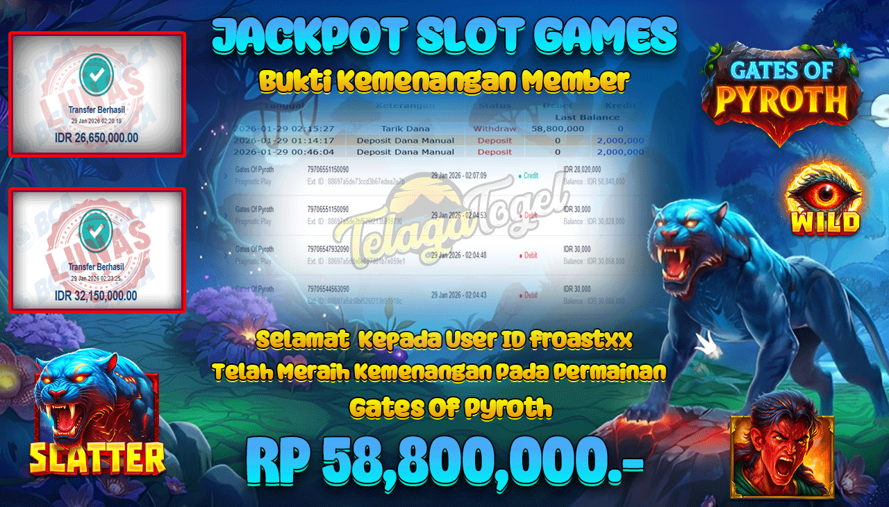 TELAGATOGEL JACKPOT SLOT GATES OF PYROTH Rp 58,800,000.- LUNAS  