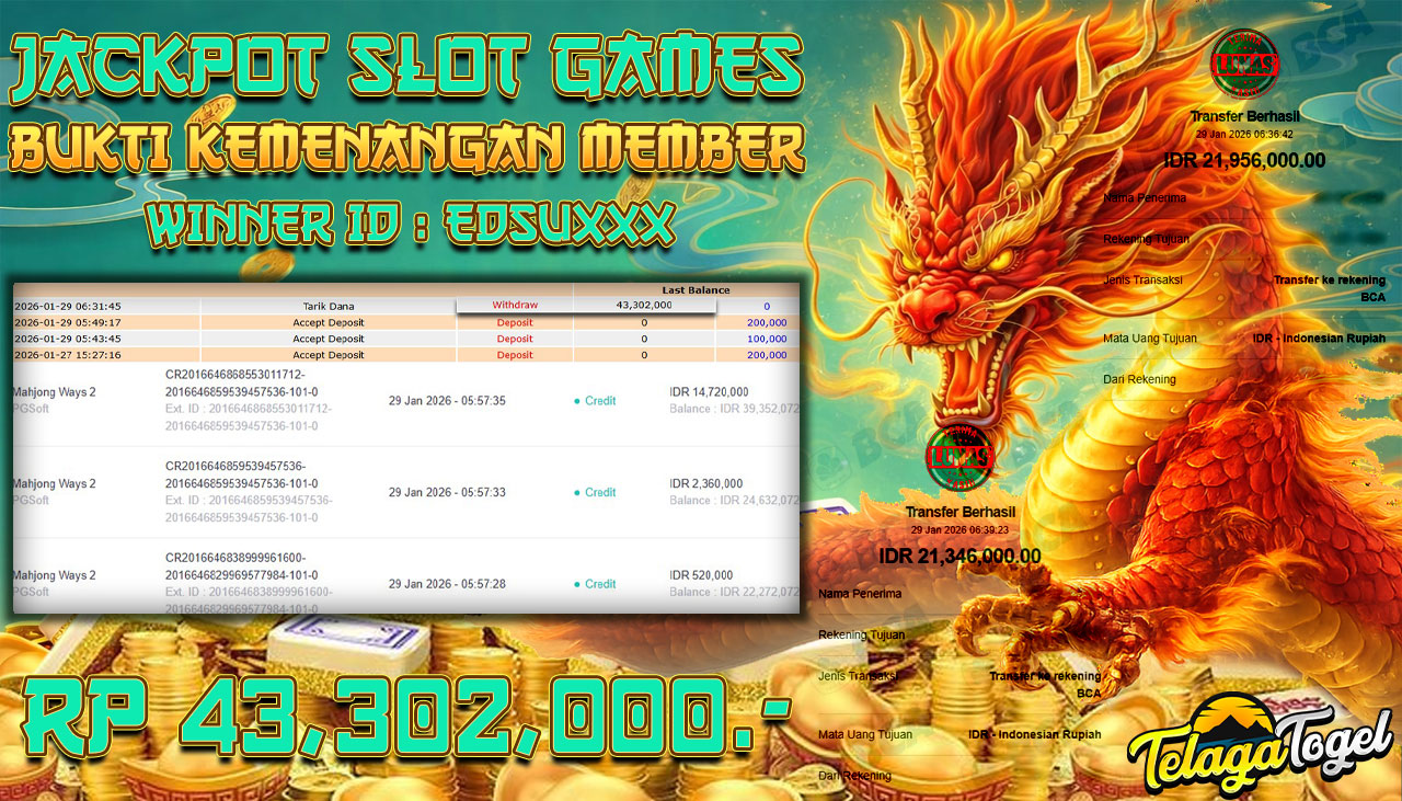 TELAGATOGEL JACKPOT SLOT MAHJONG WAYS 2 Rp 43,302,000.- LUNAS  