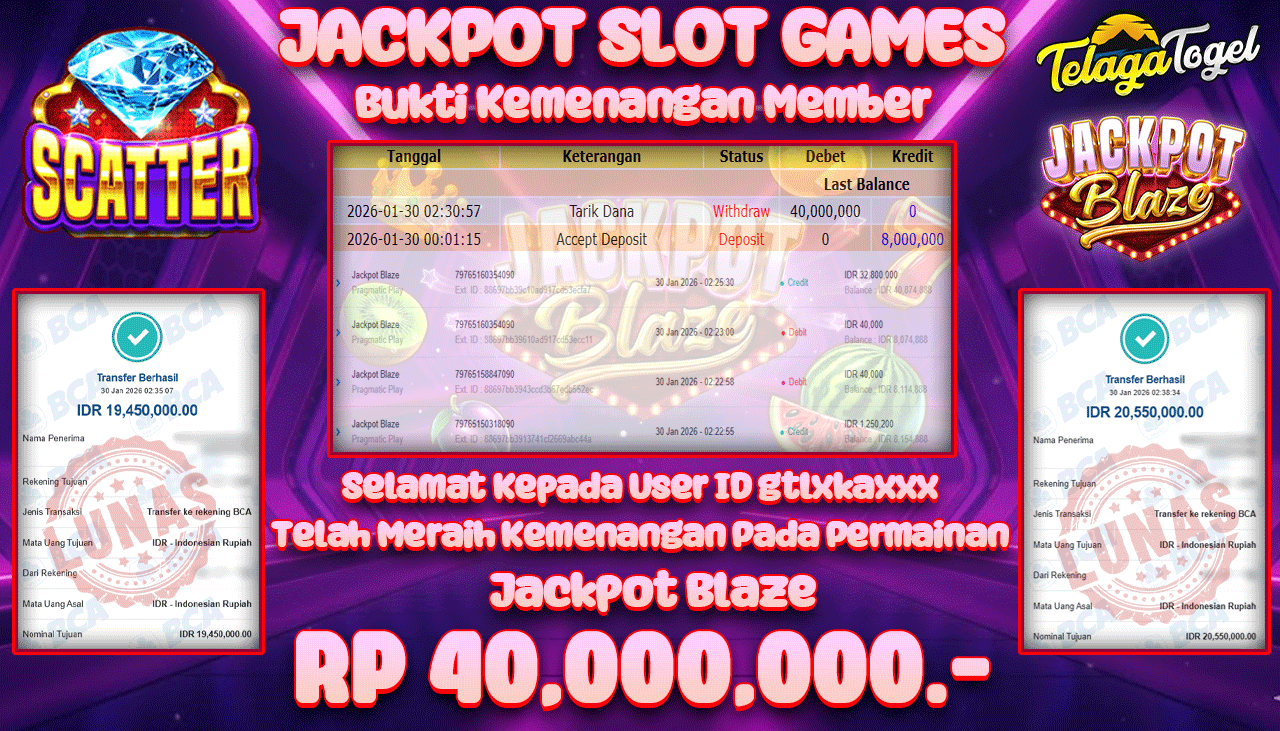 TELAGATOGEL JACKPOT SLOT JACKPOT BLAZE  Rp 40,000,000.- LUNAS  