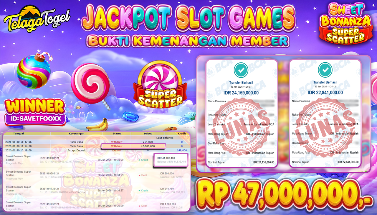 TELAGATOGEL JACKPOT SLOT SWEET BONANZA SUPER SCATTER Rp 47,000,000.- LUNAS  