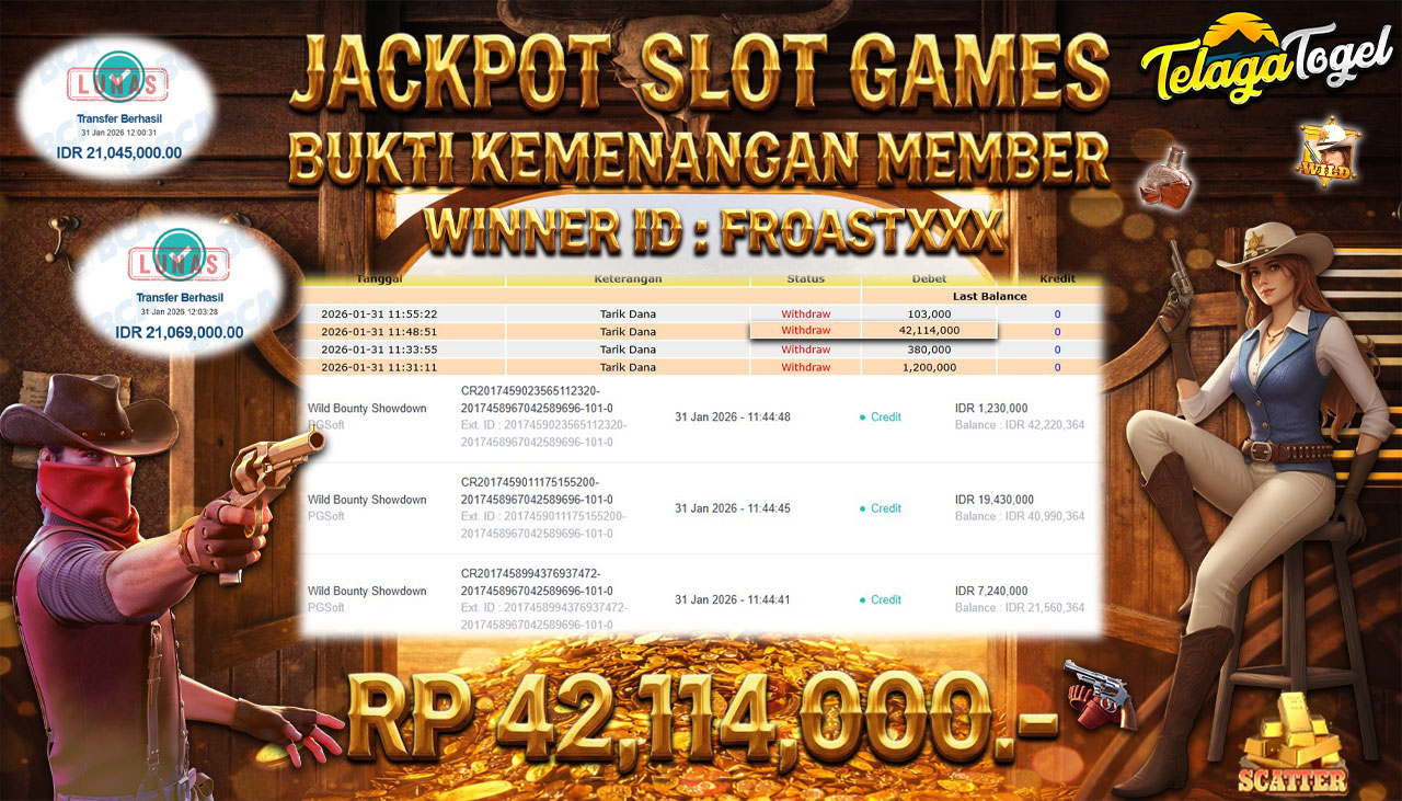 TELAGATOGEL JACKPOT SLOT WILD BOUNTY SHOWDOWN Rp 42,114,000.- LUNAS  
