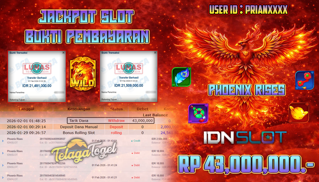 TELAGATOGEL JACKPOT SLOT PHOENIX RISES - IDN SLOT Rp 43,000,000.- LUNAS  