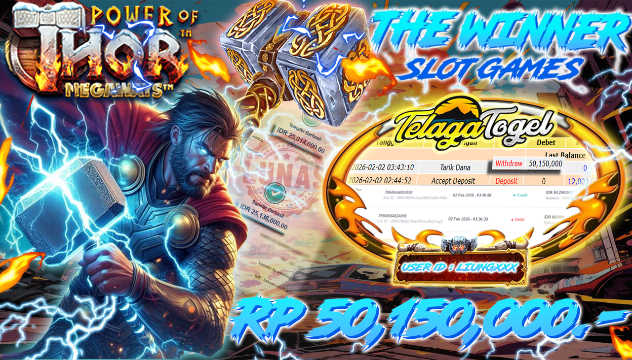 TELAGATOGEL JACKPOT SLOT POWER OF THOR MEGAWAYS Rp 50,150,000.- LUNAS  